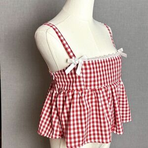 Red And White Gingham Babydoll Top Crop Top Size Medium Cotton Summer Coquette